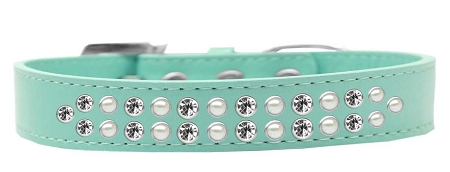 Two Row Pearl and Clear Crystal Size 16 Aqua Dog Collar